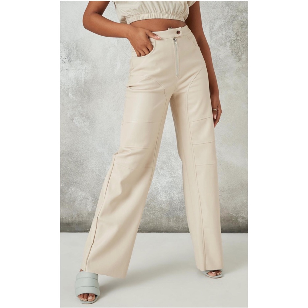 Missguided Tall stone faux leather wide leg pants